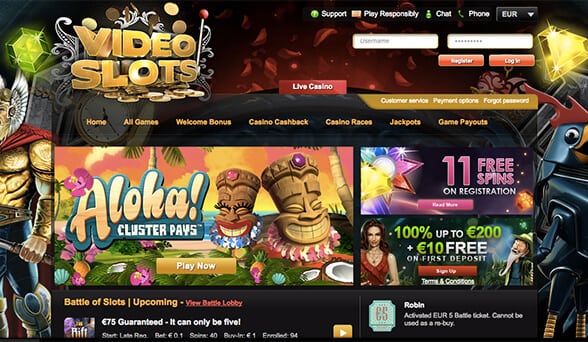 Videoslots casino screenshot