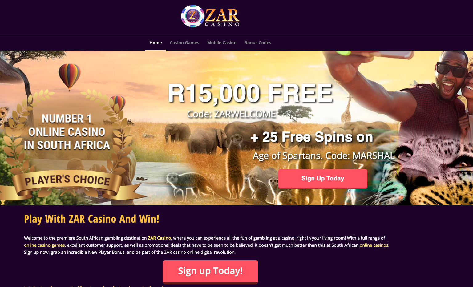zar casino free spins codes