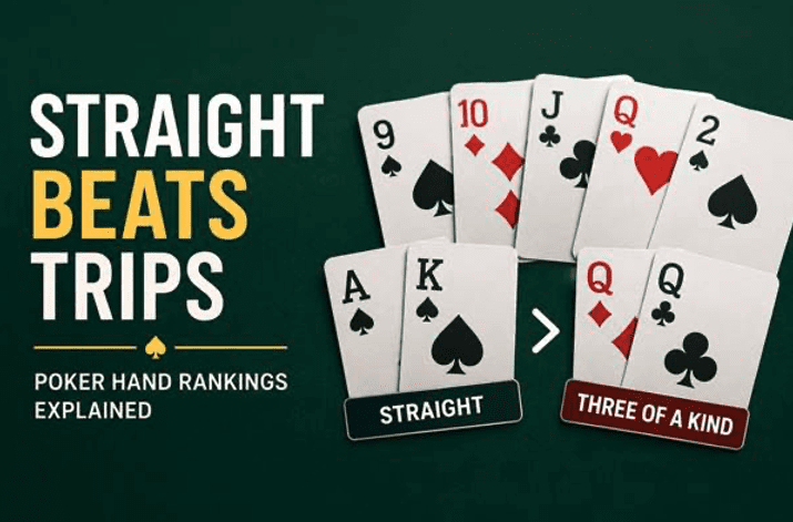 Straight Beats trips poker cards